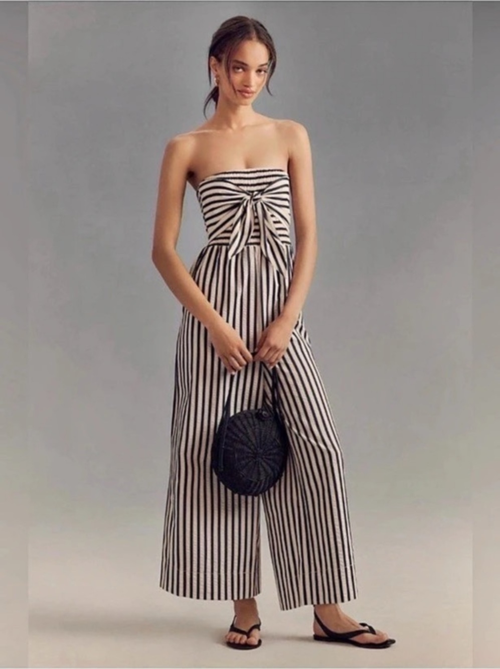 Anthropologie Bishop + Young Elva Strapless Tie-Front Striped Jumpsuit Size XS